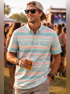 Chubbies Short Sleeve Button Down Shirt Geometric Print Men’s Medium